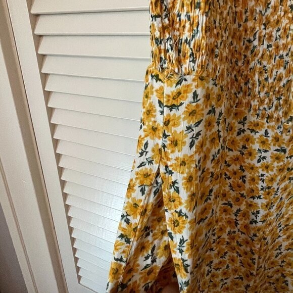 Faithfull The Brand Della Jumpsuit yellow floral cap sleeve 4 smocking small - Picture 10 of 12